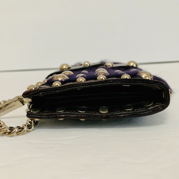 AUTH DOLCE & GABBANA FUR LEATHER STUDDED CLUTCH WRISTLET W COA MADE IN ITALY - Picture 9 of 14